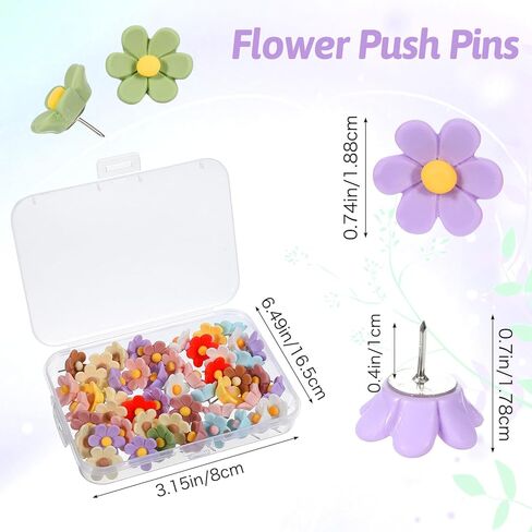 50 Pcs Flower Push Pins, Colorful Cute Thumb Tack, The Flower Thumb Tacks for Floret Wall ThumbTacks for Bulletin Board Office Hanging Photo Poster Feature Wall in Saudi Arabia