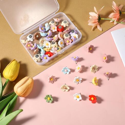 50 Pcs Flower Push Pins, Colorful Cute Thumb Tack, The Flower Thumb Tacks for Floret Wall ThumbTacks for Bulletin Board Office Hanging Photo Poster Feature Wall in Saudi Arabia