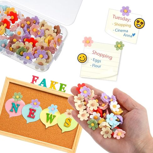 50 Pcs Flower Push Pins, Colorful Cute Thumb Tack, The Flower Thumb Tacks for Floret Wall ThumbTacks for Bulletin Board Office Hanging Photo Poster Feature Wall in Saudi Arabia