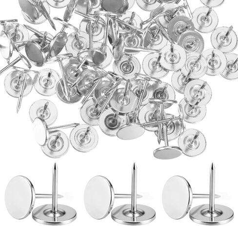 100 Pcs Silver Push Pins, Flat Thumb Tacks Decorative Push Pins for Wall Hanging Photos Home Furniture Sofa Crafts Office DIY Decor 11x17mm in Saudi Arabia