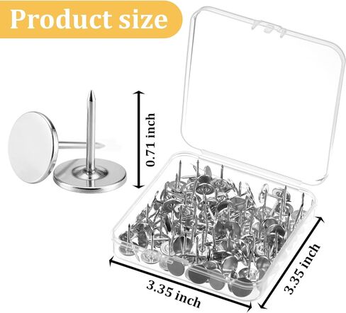 100 Pcs Silver Push Pins, Flat Thumb Tacks Decorative Push Pins for Wall Hanging Photos Home Furniture Sofa Crafts Office DIY Decor 11x17mm in Saudi Arabia