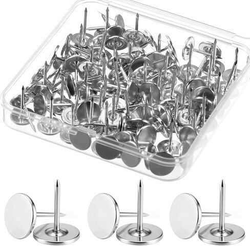 100 Pcs Silver Push Pins, Flat Thumb Tacks Decorative Push Pins for Wall Hanging Photos Home Furniture Sofa Crafts Office DIY Decor 11x17mm in Saudi Arabia