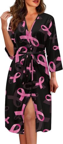 TOADDITDO Camo Tree Print Nightgowns for Women Breathable V Neck Bathrobe Causal Long Sleeve Knee Length Robe in Kuwait