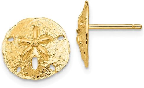 Solid 14K Yellow Gold Sand Dollar Post Earrings in Saudi Arabia