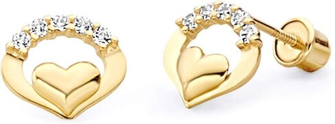 14k Yellow Gold Heart Stud Earrings with Screw Back in Saudi Arabia
