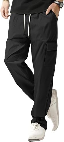 Men's Pants Casual Cargo Joggers - Drawstring Elastic Waist Loose Fit Workout Trousers with Pockets in Saudi Arabia