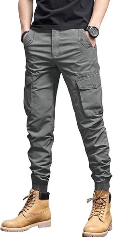 سروال البضائع غير الرسمي للرجال مدبب فضفاض مناسب للركض مكبل بنطال رياضي برباط سروال تكتيكي مع جيوب متعددة in Kuwait