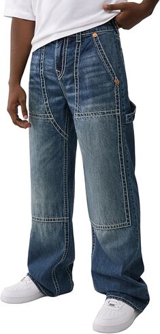 True Religion Men's Vinny Ultra Baggy Carpenter Pants – Big T Stitch, Utility Style, 34" Inseam in Saudi Arabia