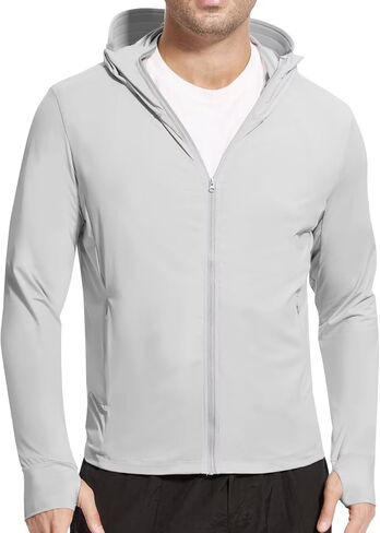 Men's UPF 50+ Sun Protection Shirts Cooling SPF Hoodie Jacket Pocket Long Sleeve UV Clothing for Fishing Hiking in Kuwait