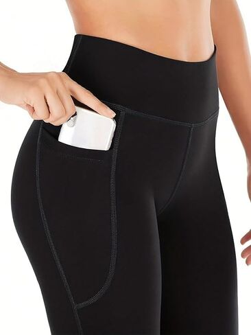 High Waist Flare Leg Yoga Pants for Women with Pockets Push Up Butt Tummy Control Running Gym Leggings in Saudi Arabia