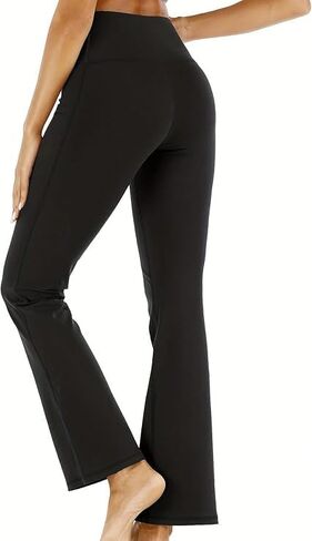 High Waist Flare Leg Yoga Pants for Women with Pockets Push Up Butt Tummy Control Running Gym Leggings in Saudi Arabia