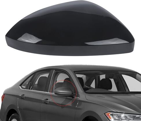 DERI Passenger Side Mirror Cap Compatible with Volkswagen Jetta 2019 2020 2021 2022 2023 2024 2025, Right Side Mirror Cover fit for VW Jetta US Version Without Turn Signals, Glossy Black in Saudi Arabia