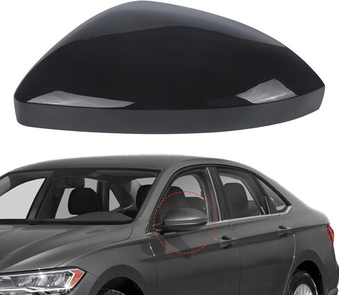 DERI Passenger Side Mirror Cap Compatible with Volkswagen Jetta 2019 2020 2021 2022 2023 2024 2025, Right Side Mirror Cover fit for VW Jetta US Version Without Turn Signals, Glossy Black in Kuwait