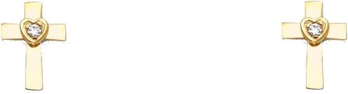 Wellingsale 14K الذهب الأصفر المصقول عبر القلب أقراط مع المسمار الخلفي in Saudi Arabia