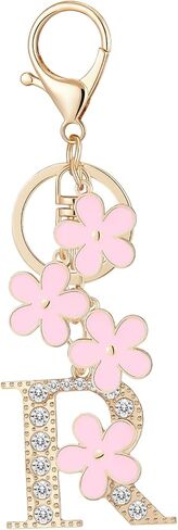 سلسلة مفاتيح ذهبية بالحرف الأولي للفتيات والنساء حقيبة زهور وردية ساحرة وحقيبة يد لطيفة وحلقة مفاتيح in Kuwait