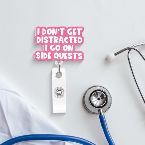 Funny Nurse Badge Reel, Side Quests Retractable Badge Holder with Clip, Cute Gifts for Nursing Student RN LPN CNA MA Medical Worker Teacher Doctor in Saudi Arabia