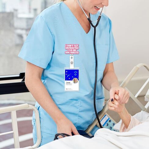 Funny Nurse Badge Reel, Side Quests Retractable Badge Holder with Clip, Cute Gifts for Nursing Student RN LPN CNA MA Medical Worker Teacher Doctor in Saudi Arabia