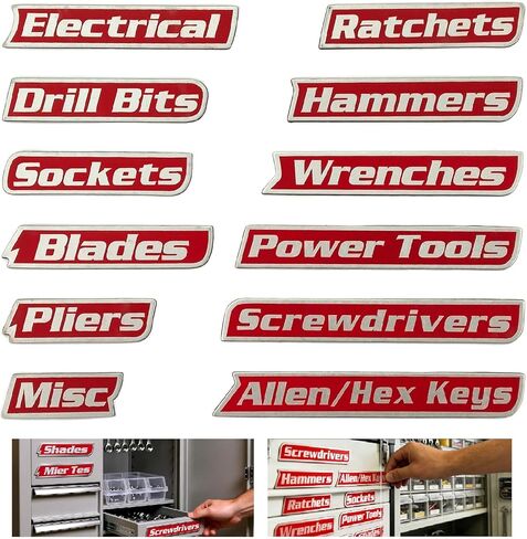 Magnetic Tool Box Labels 12-Pack, Reusable 3D Magnetic Labels for Organization of Steel Toolboxes, Carts, Drawers & Cabinets,Tool Organization Kit (Black) in Saudi Arabia