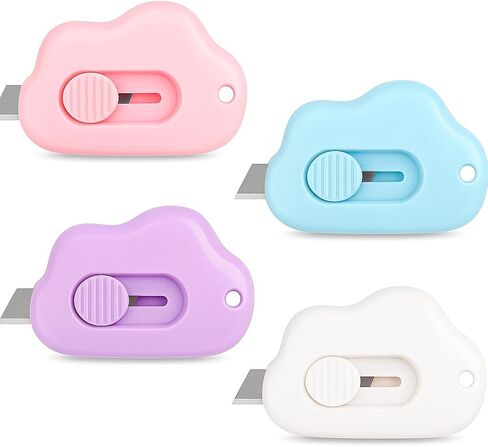 4pcs Cloud Shaped Letter Opener, Cute Cloud & Flower Mini Utility Box Cutter with Retractable Blade and Keychain Hole, Portable Envelope Slitter for Home Office School Package Carton Cutting in Saudi Arabia