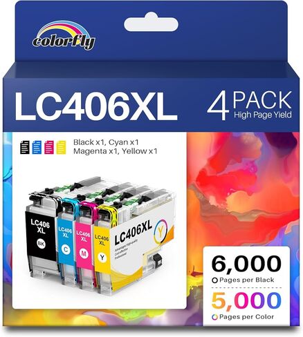 خراطيش حبر LC406XL عالية الإنتاجية لخراطيش حبر Brother LC406 تستخدم LC406XL LC 406-XL مع طابعة Brother MFC-J4335DW MFC-J5855DW MFC-J5855DW MFC-J6955DW (4 عبوات BK/C/M/Y) in Kuwait