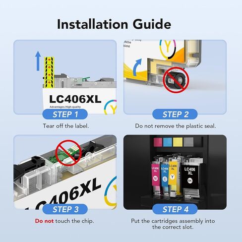 خراطيش حبر LC406XL عالية الإنتاجية لخراطيش حبر Brother LC406 تستخدم LC406XL LC 406-XL مع طابعة Brother MFC-J4335DW MFC-J5855DW MFC-J5855DW MFC-J6955DW (4 عبوات BK/C/M/Y) in Kuwait