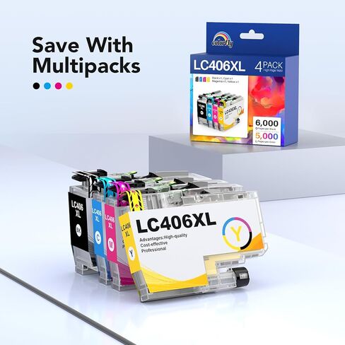 خراطيش حبر LC406XL عالية الإنتاجية لخراطيش حبر Brother LC406 تستخدم LC406XL LC 406-XL مع طابعة Brother MFC-J4335DW MFC-J5855DW MFC-J5855DW MFC-J6955DW (4 عبوات BK/C/M/Y) in Kuwait