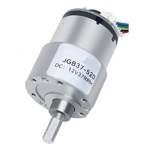 JGB37-520 DC Brushed Gear Motor with Hall Encoder, 12V 37RPM High Torque 21KG.CM, Forward and Reverse Speed Control, Metal Gears, D-Shaped Shaft (333RPM 6V Fixed Bracket) in Saudi Arabia