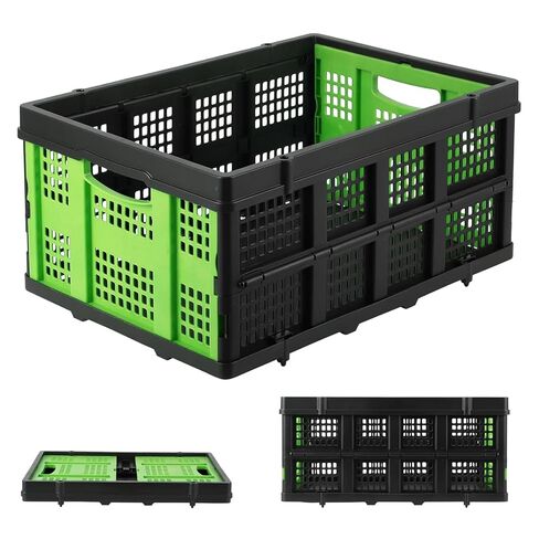 Garvee Heavy Duty Milk Crate Collapsible - 55L Foldable Storage Crate with Handles, Stackable Plastic Crates for Groceries, Moving, Camping & Car Storage (Blue) in Saudi Arabia