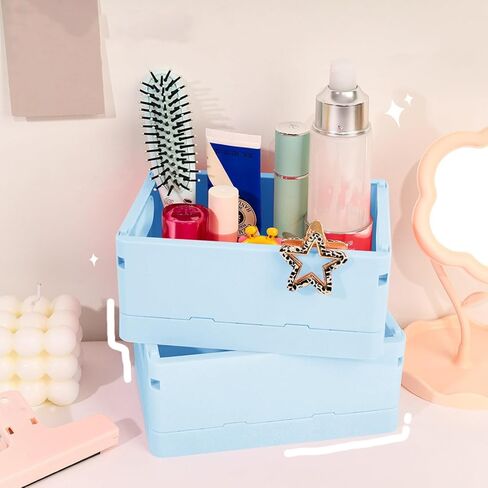 1 Pack Blue Mini Plastic Folding Storage Crate - 6.53x4.84x2.87-inch Square Storage Basket for Desktop, Drawer, Bathroom, Bedroom, Office & Classroom Organization (Decorative Organizer) in Saudi Arabia