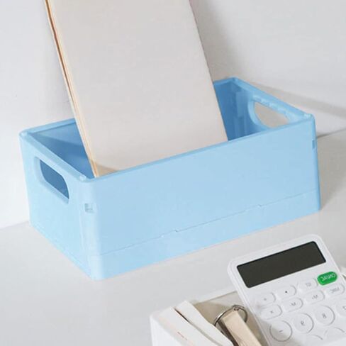 1 Pack Blue Mini Plastic Folding Storage Crate - 6.53x4.84x2.87-inch Square Storage Basket for Desktop, Drawer, Bathroom, Bedroom, Office & Classroom Organization (Decorative Organizer) in Saudi Arabia