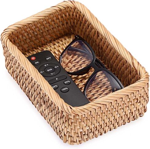 BTSKY Remote Control Basket 7.9" x 5.1", Decorative Small Basket Handwoven Rattan Storage for Jewelry, Cosmetics, Wicker Organizer Rattan Holder for Living Room Coffee Table Entryway Bedroom Vanity in Saudi Arabia