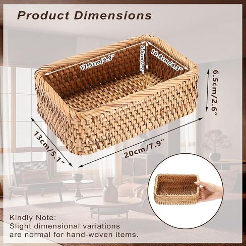 BTSKY Remote Control Basket 7.9" x 5.1", Decorative Small Basket Handwoven Rattan Storage for Jewelry, Cosmetics, Wicker Organizer Rattan Holder for Living Room Coffee Table Entryway Bedroom Vanity in Saudi Arabia