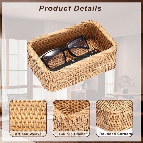 BTSKY Remote Control Basket 7.9" x 5.1", Decorative Small Basket Handwoven Rattan Storage for Jewelry, Cosmetics, Wicker Organizer Rattan Holder for Living Room Coffee Table Entryway Bedroom Vanity in Saudi Arabia