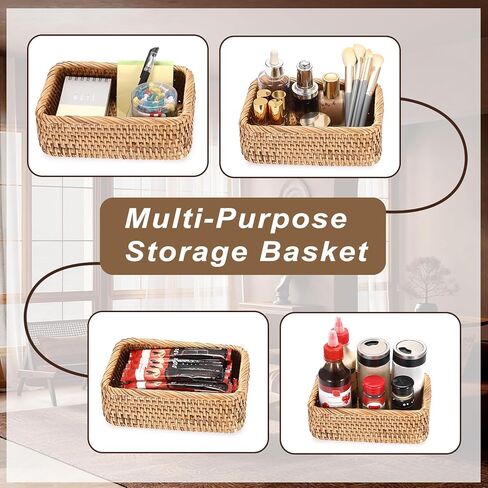 BTSKY Remote Control Basket 7.9" x 5.1", Decorative Small Basket Handwoven Rattan Storage for Jewelry, Cosmetics, Wicker Organizer Rattan Holder for Living Room Coffee Table Entryway Bedroom Vanity in Saudi Arabia