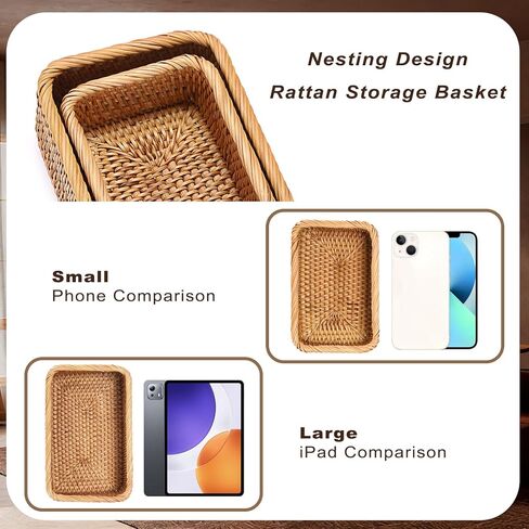 BTSKY Remote Control Basket 7.9" x 5.1", Decorative Small Basket Handwoven Rattan Storage for Jewelry, Cosmetics, Wicker Organizer Rattan Holder for Living Room Coffee Table Entryway Bedroom Vanity in Saudi Arabia