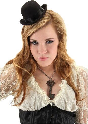 elope Mini Bowler Hat for Adults, Black Velvet Steampunk Top Hats with Elastic Fit, Felt Derby Hat Costume Accessory Standard in Saudi Arabia