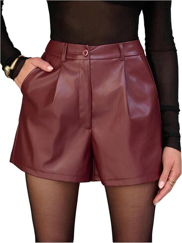 GORGLITTER Women's Leather Shorts Pleated High Waisted Wide Leg Dressy Business Casual Shorts with Pockets in Saudi Arabia