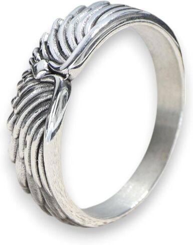 خاتم بأجنحة الملاك من الفضة الاسترليني، خاتم باند للجنسين، خاتم إبهام على طراز راكب الدراجة النارية، خاتم راكب الدراجة النارية للرجال، مجوهرات فضية مصنوعة يدويًا للرجال، خاتم الملاك الحارس له، خاتم زفاف فريد للزوج in Kuwait