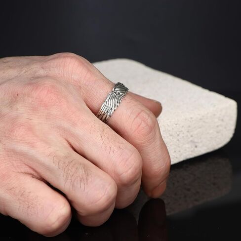 خاتم بأجنحة الملاك من الفضة الاسترليني، خاتم باند للجنسين، خاتم إبهام على طراز راكب الدراجة النارية، خاتم راكب الدراجة النارية للرجال، مجوهرات فضية مصنوعة يدويًا للرجال، خاتم الملاك الحارس له، خاتم زفاف فريد للزوج in Kuwait