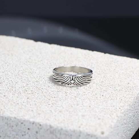 خاتم بأجنحة الملاك من الفضة الاسترليني، خاتم باند للجنسين، خاتم إبهام على طراز راكب الدراجة النارية، خاتم راكب الدراجة النارية للرجال، مجوهرات فضية مصنوعة يدويًا للرجال، خاتم الملاك الحارس له، خاتم زفاف فريد للزوج in Kuwait