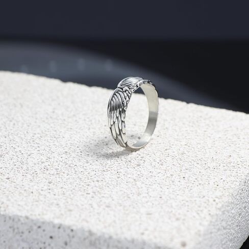 خاتم بأجنحة الملاك من الفضة الاسترليني، خاتم باند للجنسين، خاتم إبهام على طراز راكب الدراجة النارية، خاتم راكب الدراجة النارية للرجال، مجوهرات فضية مصنوعة يدويًا للرجال، خاتم الملاك الحارس له، خاتم زفاف فريد للزوج in Kuwait
