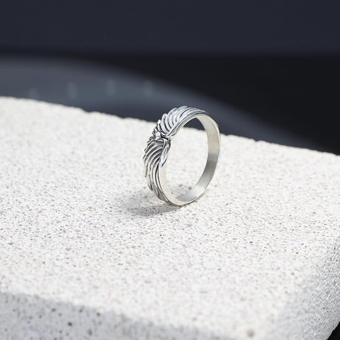 خاتم بأجنحة الملاك من الفضة الاسترليني، خاتم باند للجنسين، خاتم إبهام على طراز راكب الدراجة النارية، خاتم راكب الدراجة النارية للرجال، مجوهرات فضية مصنوعة يدويًا للرجال، خاتم الملاك الحارس له، خاتم زفاف فريد للزوج in Kuwait