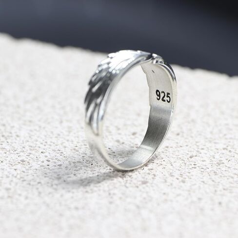 خاتم بأجنحة الملاك من الفضة الاسترليني، خاتم باند للجنسين، خاتم إبهام على طراز راكب الدراجة النارية، خاتم راكب الدراجة النارية للرجال، مجوهرات فضية مصنوعة يدويًا للرجال، خاتم الملاك الحارس له، خاتم زفاف فريد للزوج in Kuwait