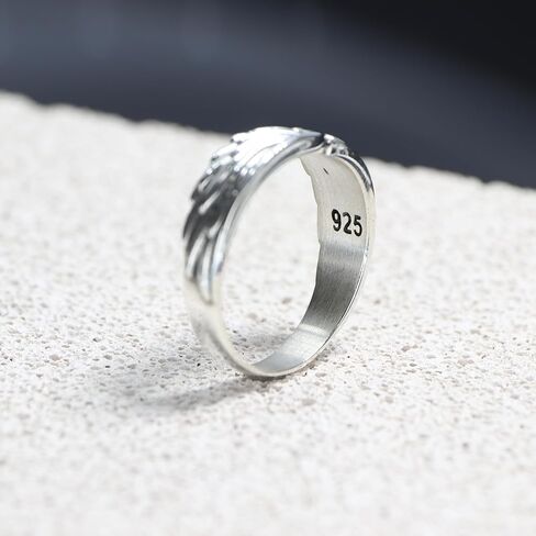 خاتم بأجنحة الملاك من الفضة الاسترليني، خاتم باند للجنسين، خاتم إبهام على طراز راكب الدراجة النارية، خاتم راكب الدراجة النارية للرجال، مجوهرات فضية مصنوعة يدويًا للرجال، خاتم الملاك الحارس له، خاتم زفاف فريد للزوج in Kuwait