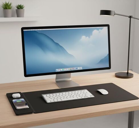 قاعدة شحن لاسلكية وقاعدة ماوس - قابلة للفصل بقدرة 15 وات متوافقة مع شاحن MagSafe وQi السريع، وواقي مكتب من جلد البولي يوريثان مزدوج الطبقة مع مساحة تخزين مخفية in Saudi Arabia