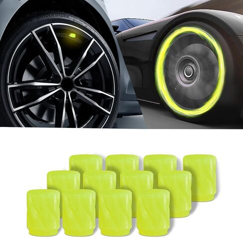 12PCS Luminous Tire Valve Stem Caps for Car, Fluorescent Glow in The Dark Air Caps Cover, Illuminated Corrosion Resistant Tire Pressure Caps, Universal Car Accessories for Most Vehicles (Yellow) in Saudi Arabia