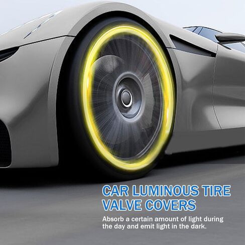 12PCS Luminous Tire Valve Stem Caps for Car, Fluorescent Glow in The Dark Air Caps Cover, Illuminated Corrosion Resistant Tire Pressure Caps, Universal Car Accessories for Most Vehicles (Yellow) in Saudi Arabia