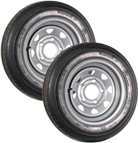 eCustomrim 2-Pack 480-12 4.80-12 إطار مقطورة فضي اللون 5 عروة 4.5 بوصة عجلة مركزية - ضمان لمدة عامين مع جانب الطريق مجانًا in Saudi Arabia