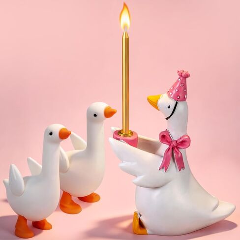 Goose Cake Candle Holders with Birthday Candle and 2 Mini Silly Goose Figurines Birthday Party Supplies Cute Rubber Figurines Cake Topper Stand Candlestick for Party Celebration(Pink) in Saudi Arabia