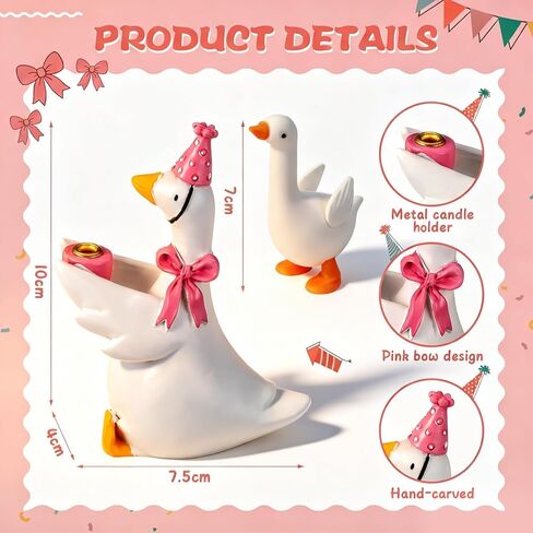 Goose Cake Candle Holders with Birthday Candle and 2 Mini Silly Goose Figurines Birthday Party Supplies Cute Rubber Figurines Cake Topper Stand Candlestick for Party Celebration(Pink) in Saudi Arabia